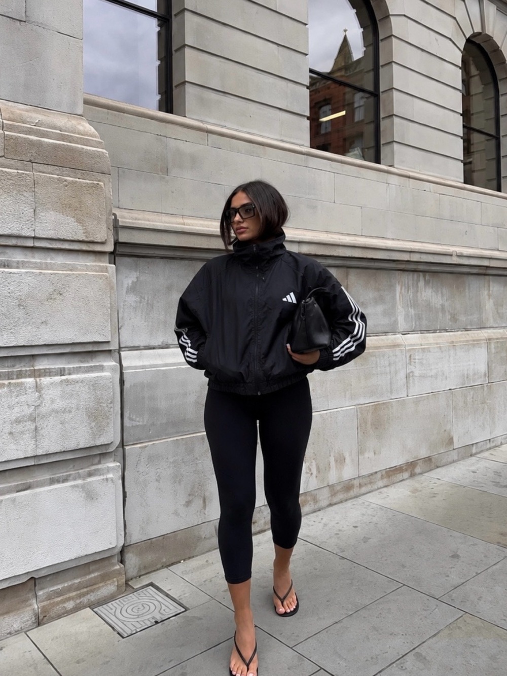 Addidas Black Windbreaker Jacket with White Stripe Detail